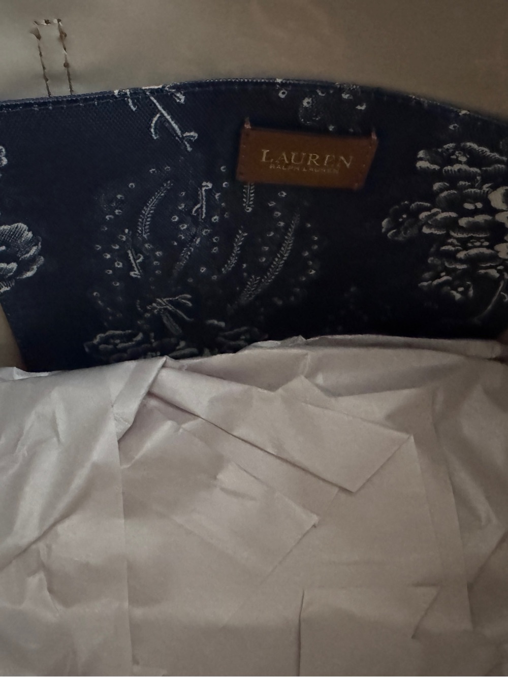 Women Ralph Lauren Blue Floral Medium Keaton Travel work office every day Tote - Picture 6 of 9